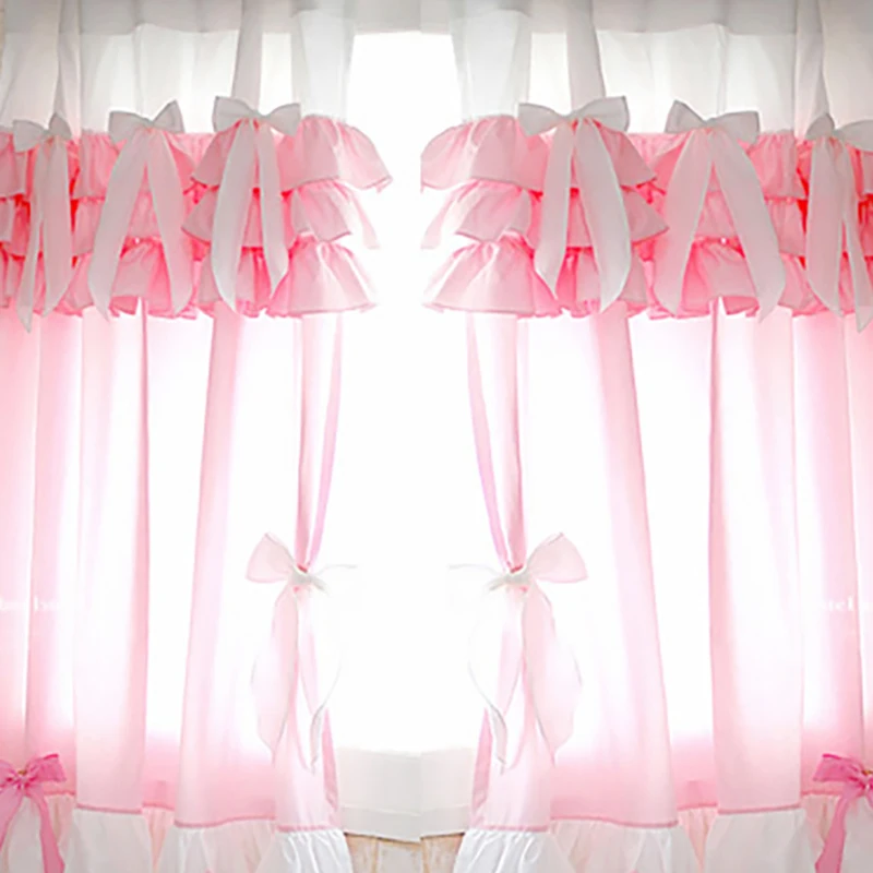 200*260 French Elegant Bowknot Lace Curtains Living Room Pink Princess Cotton Lace Curtains for Balcony Wedding Curtains #A248