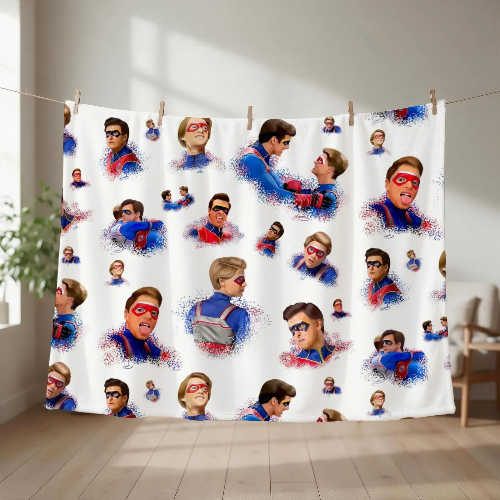 Captain Man and Kid Danger Drawing Pattern Throw Blanket couch cozy soft plush fuzzy picnic outdoor blanket