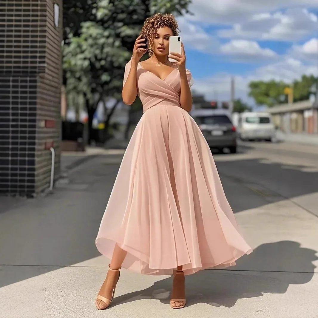 

Новое женское приталенное расклешенное платье в европейском и американском стиле 2026 года, однотонное вечернее платье для вечеринок