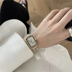 Luxe Mode Vierkant Goud Sliver Eenvoudige Wijzerplaat Klok Waterdicht Roestvrij Staal Band Quartz Polshorloge Armband Cadeau Reloj Mujer