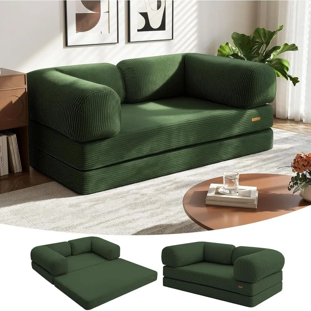 

4‑in‑1 uton Soa Bed Queen – loor oldable Convertible Soa Couch with L‑Shaped Armrests, Removable Cover, Green Convertible Gt Bed