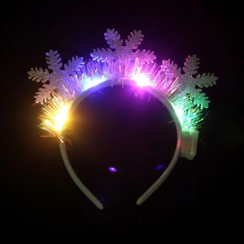 10pcs LED Luminous Hairband White Snowflake Light Up Hair Hoop Elf Foot Xmas Props Adult Kids    Wedding Festival