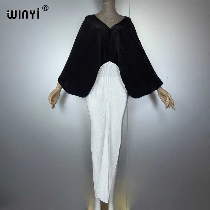 WINYI femmes nouvelle robe longue élastique ample boho robe Maxi Femme robes fête de vacances élégante robe plissée mode caftan