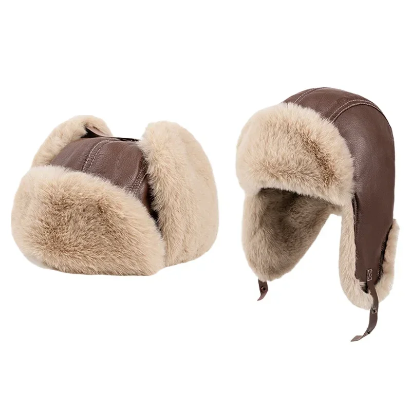 Gorro de aviador ruso Ushanka grueso y cálido para invierno 2026, gorro de piloto para mujer, gorro de aviador, gorro de cazador, gorro de nieve de cuero y piel sintética con orejeras