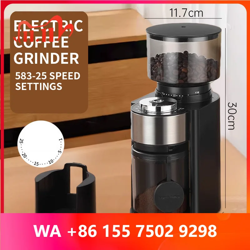 25-Speed Coffee Grinder Automatic Touchscreen Grinder Espresso, Americano, Pour-Oer Coffee Transparent Bean Hopper