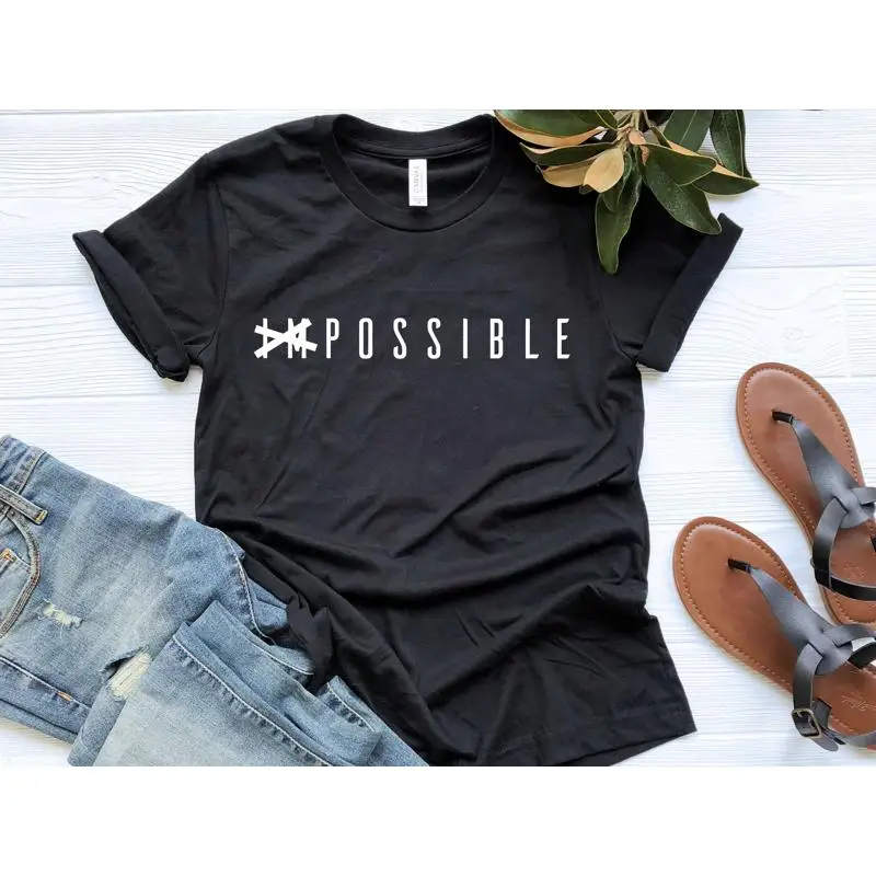

Футболка с мотивацией для тренировок Самостоятельная уверенность Не невозможна Любитель тренажерного зала Love Girl Power Фитнес Йога