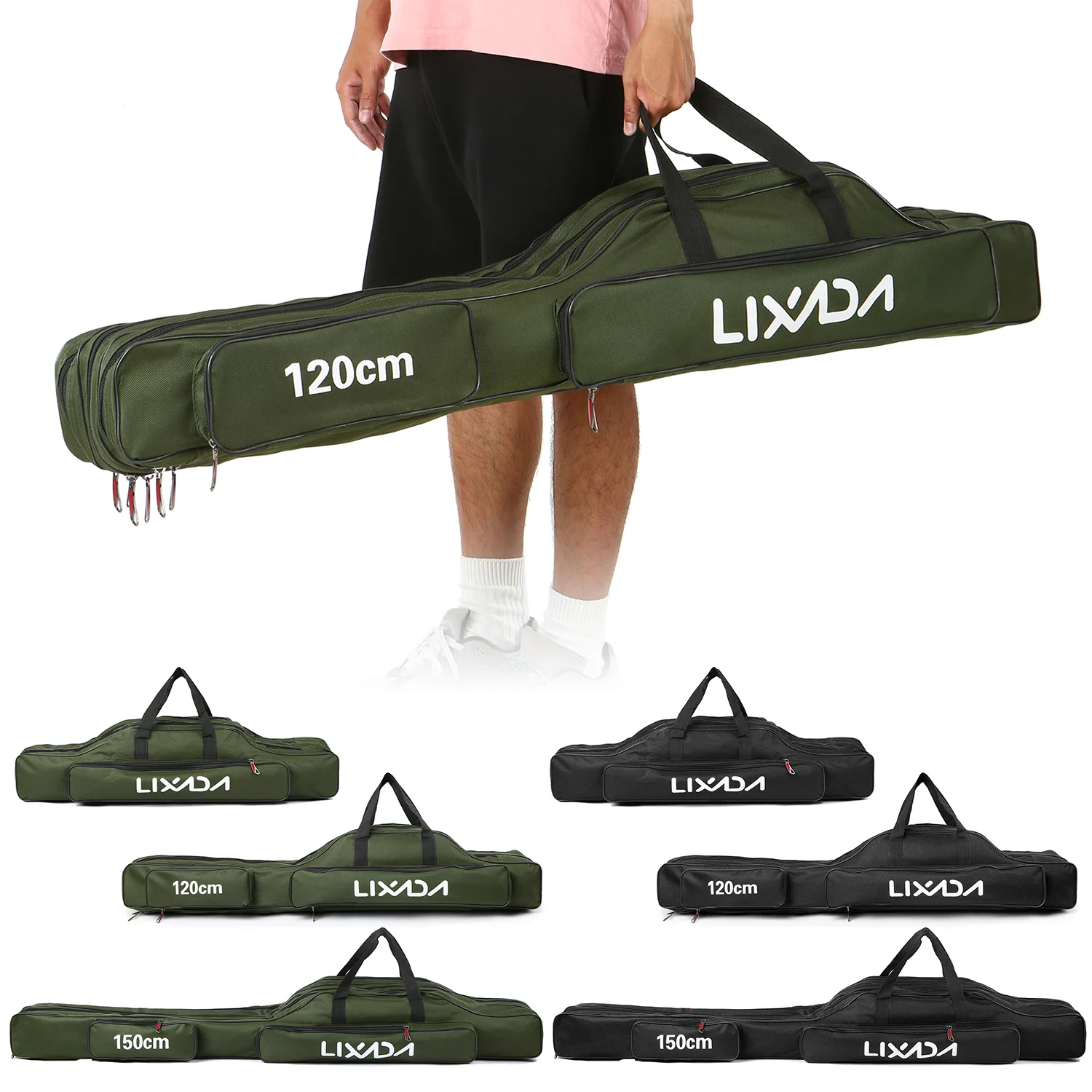 Lixada 3 Layers Fishing Pole Bag Portable Folding Rod Carry Case Fishing Reel Tackle Storage Bag Case fishing tackle storage bag