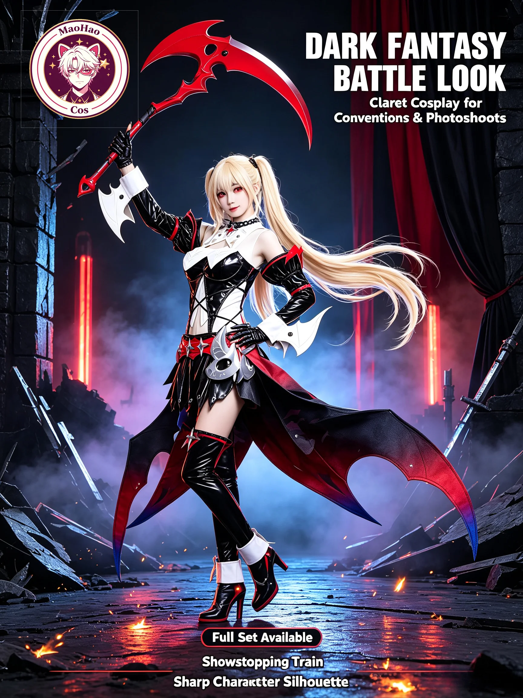 Claret Flin Cosplay Costume Zenless Zone Zero, Halloween Anime Role Play Full Set Outfit with Accessories for Women