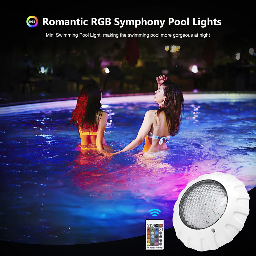 38W LED Swimming Pool Lamp 12V Underwater Lamp IP68 Colorful RGB Underwater Atmosphere Lamp Remote Wall-mounted Light