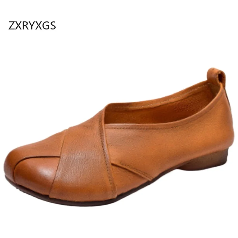 

ZXRYXGS 2025: элегантная элегантная обувь из натуральной кожи в стиле ретро, женская обувь на плоской подошве с мягкой подошвой, удобная офисная рабочая банкетная обувь