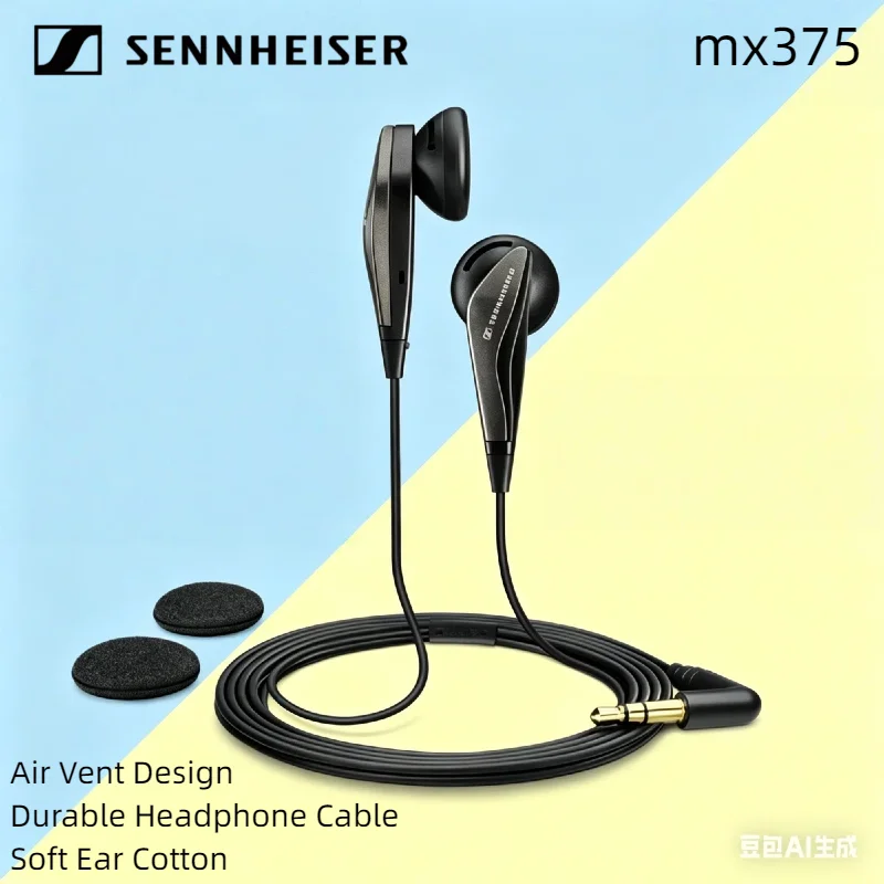 Sennheiser MX375 Stereo Headphones Deep Bass 3.5mm Earbuds Sport Earphones Headset High Fidelity Noise Reduction Noise Isolating