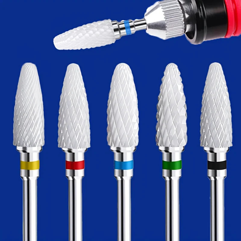 Kit-1/5 Uds. Brocas de cerámica para uñas con forma de paso de cabeza de maíz, herramientas de manicura y pedicura para taladro eléctrico, accesorios para máquina perforadora de uñas