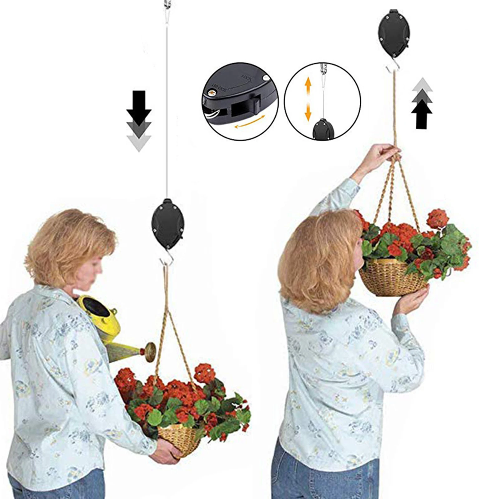 Plant Pulleys For Hanging Plants Adjustable Height Easy Reach Stainless Steel Plant Hanger Hooks Hanging Basin Plant Pots For