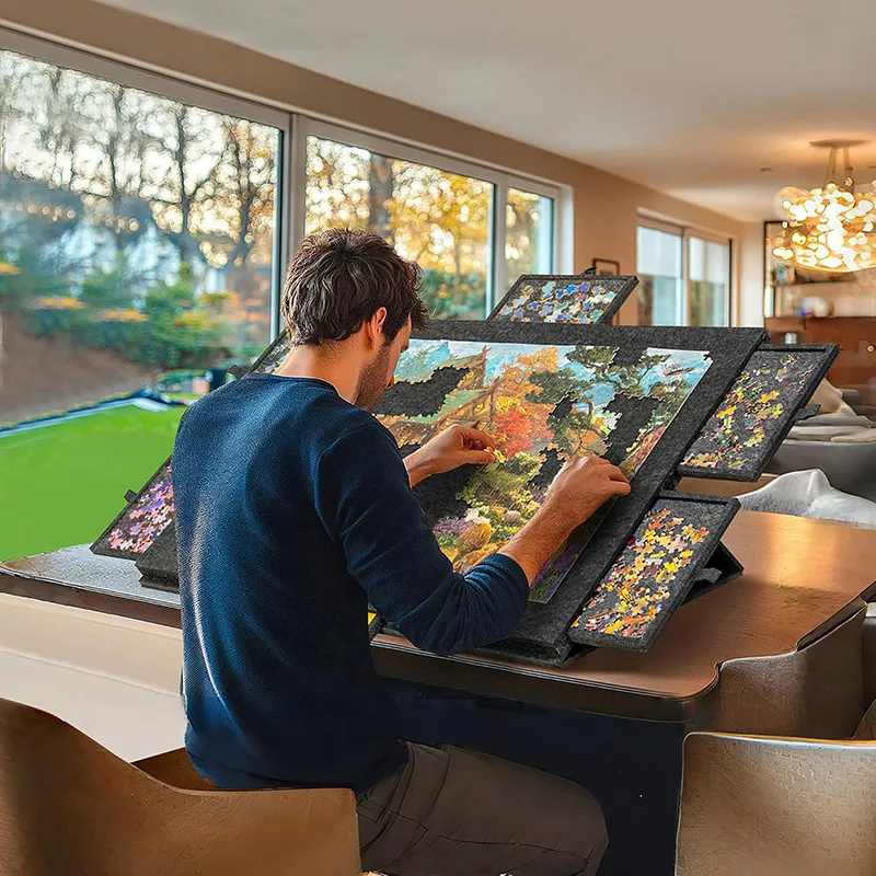 1000-Piece Puzzle Board with Sliding Drawer, Portable 6-Compartment Storage Organizer for Family Game Nights