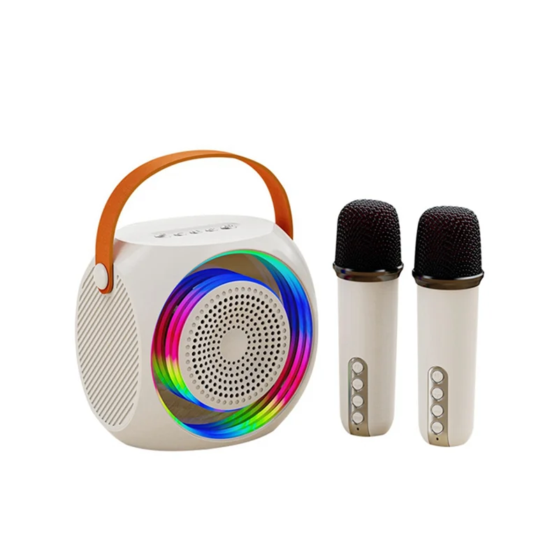 

AZZ-Портативная Bluetooth-колонка для караоке с двумя микрофонами, подходит для подарков на день рождения, домашних вечеринок, белый