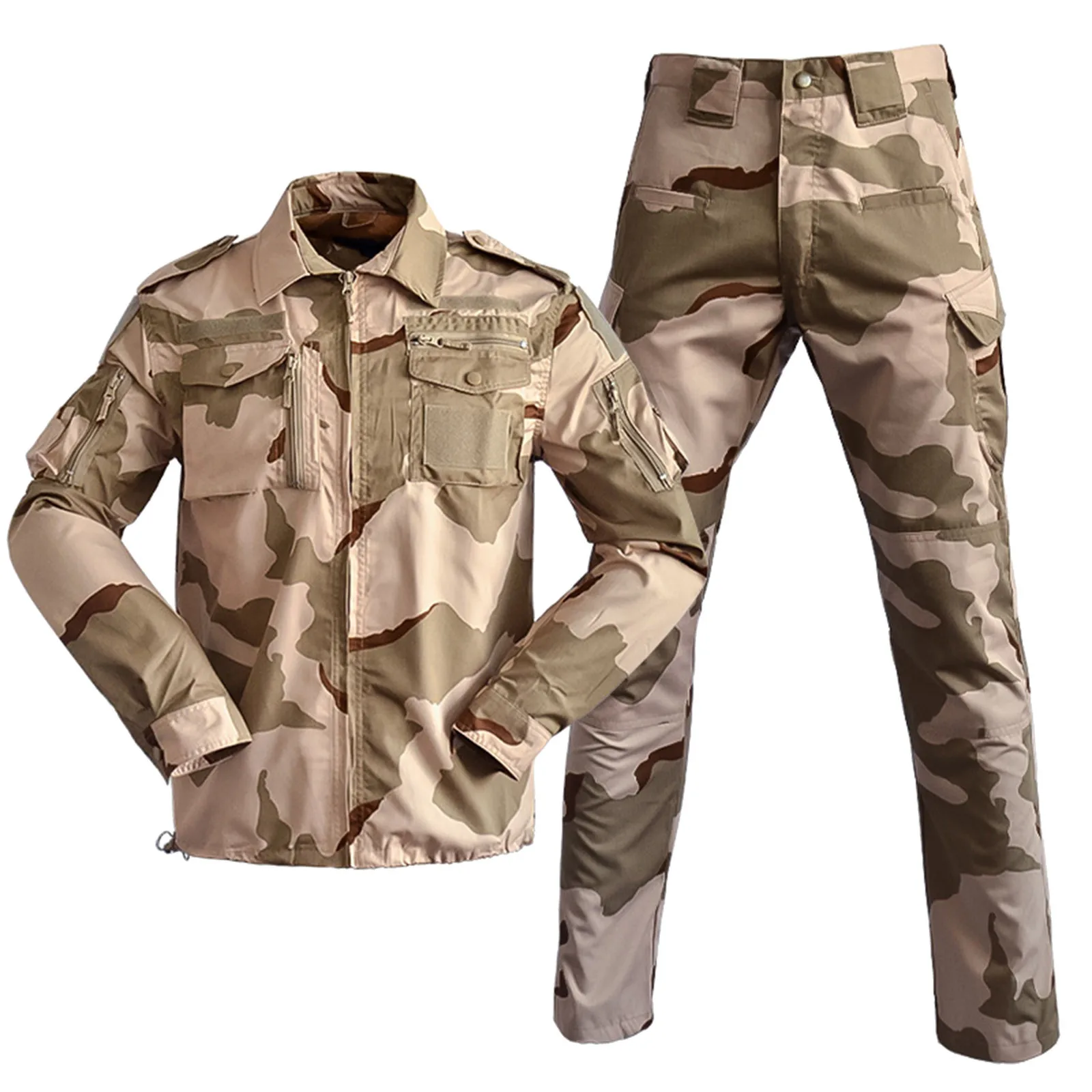 2 Piece Sets Men Breathable Camo Hunting Clothes Cargo Suits Camping Training Suit Jacket+Pants Uniform