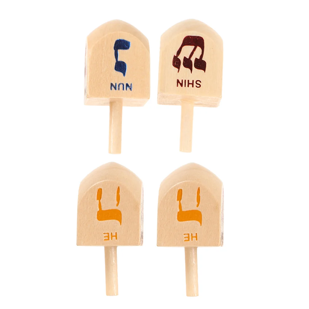 4 PCS Letter Wooden Spinning Top Toy Child Dreidel Game Tops Toys Hanukkah Craft Kits