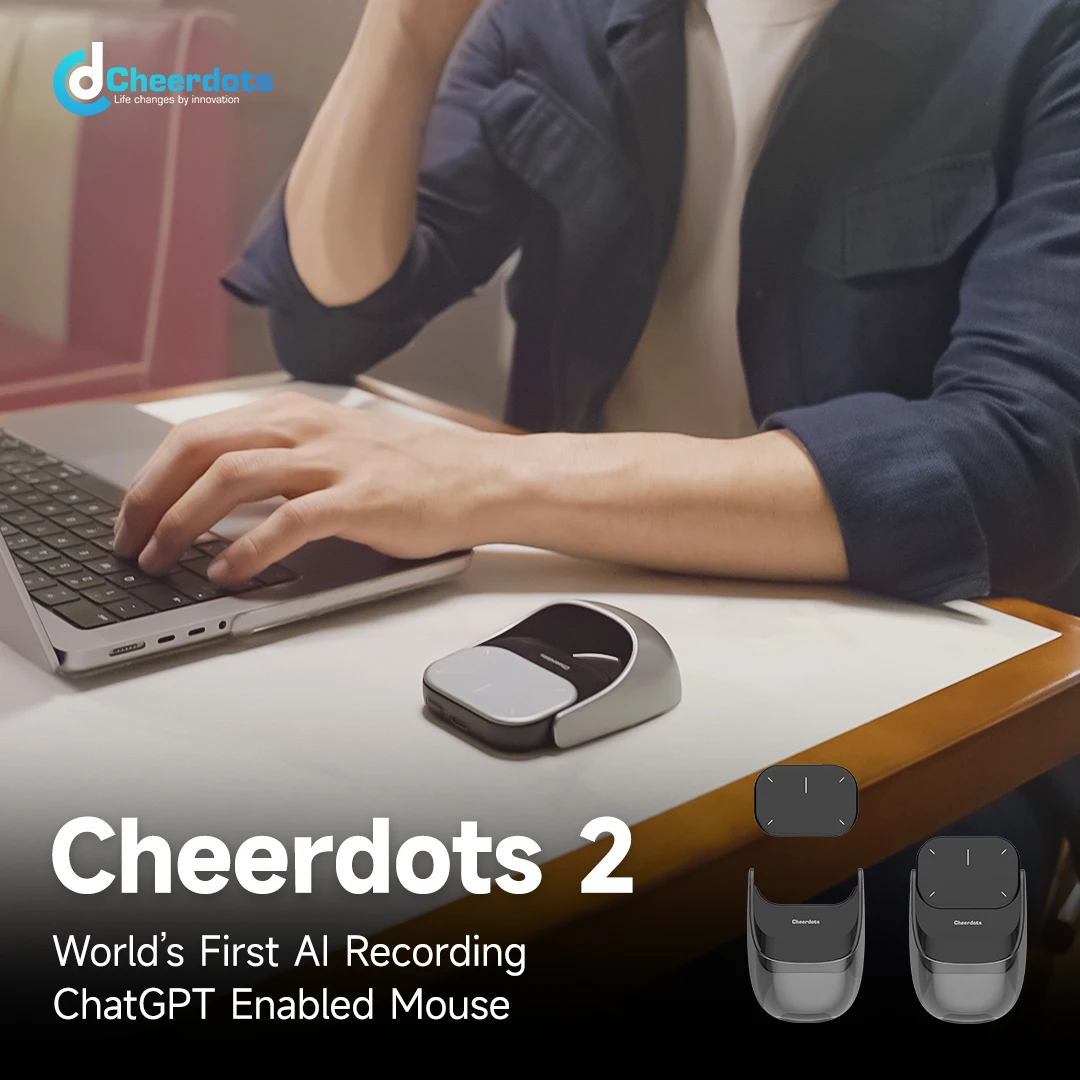 Cheerdots 2 Wireless Touchpad All-in-one Pocket AirMouse AI Recording ChanGPT Enabled Mouse Presenter Smart Phone Remote