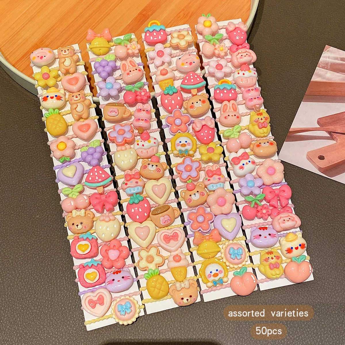50 styles of random cartoon cute rubber bands suitable for daily use with hair rings and accessories