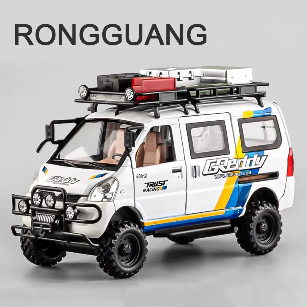 1:24 우링 롱광 밴 모델 자동차 합금 다이캐스트 장난감, 후진 기능, 라이트, 음악, 미니어처 오프로드, 어린이날 선물