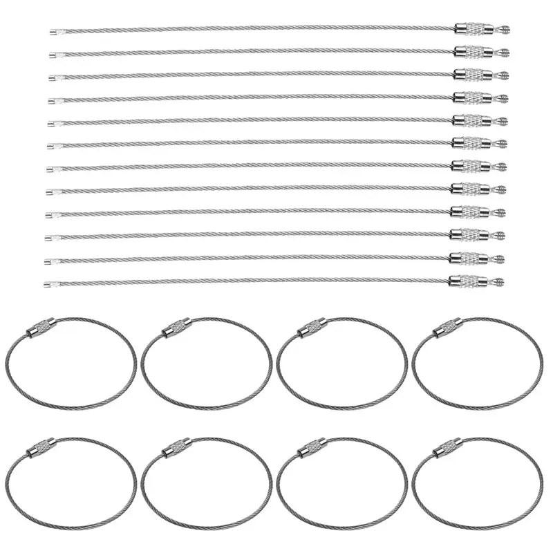 20Pcs Stainless Steel Wire Key Chain Ring Holder Metal Cable Wire Lanyard With Screw Locking For Outdoors Hanging Eco-Friendly