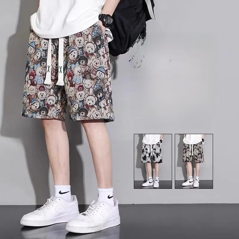 Cool Bear Print Men's Short Pants Five-Quarter Length Casual Style Elastic Waist Youth Fashion Summer New Arrivals