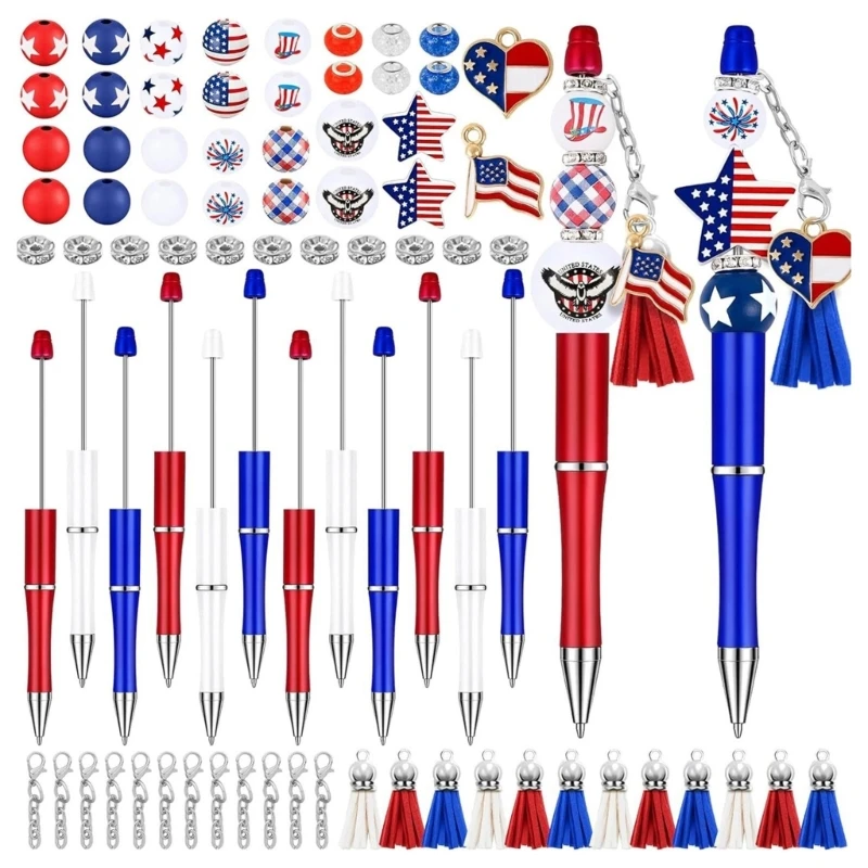 

12 шт. Ручка с бисером в виде американского флага Шариковая ручка с бисером Ручка с бусинами на каждый день