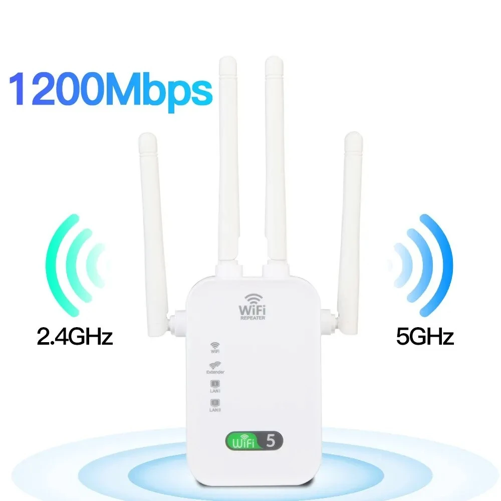 WiFi Repeater 1200Mbps Dual Band Wireless Amplifier 2.4G 5GHz Network Long Range Signal Booster For Home Office Wi-Fi Repeater