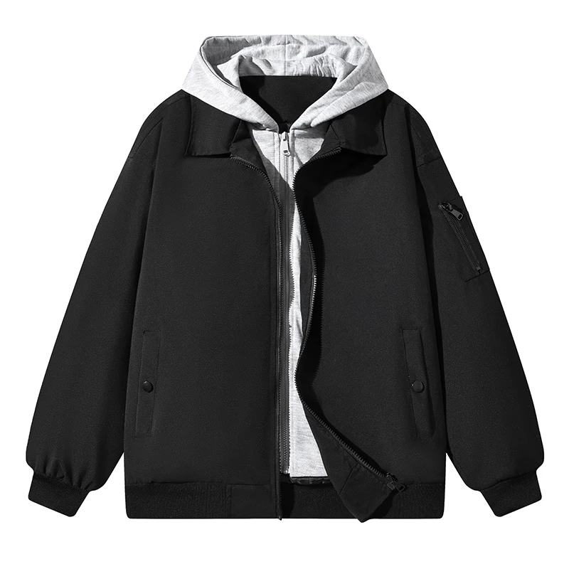 

Men's Hooded Workwear Jacket Quality Men's Spring Autumn Korean Style New Style Loose and Versatile College Style Zipper Jacket