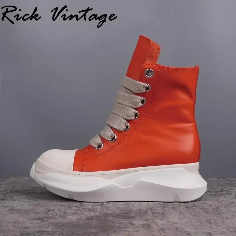 

Rick Vintage Men Thick Sole Jumbo Lace Up Ltrainer Women Flats Sneakers Luxury Designer Ro Ankle Boots Real Leather Top Quality