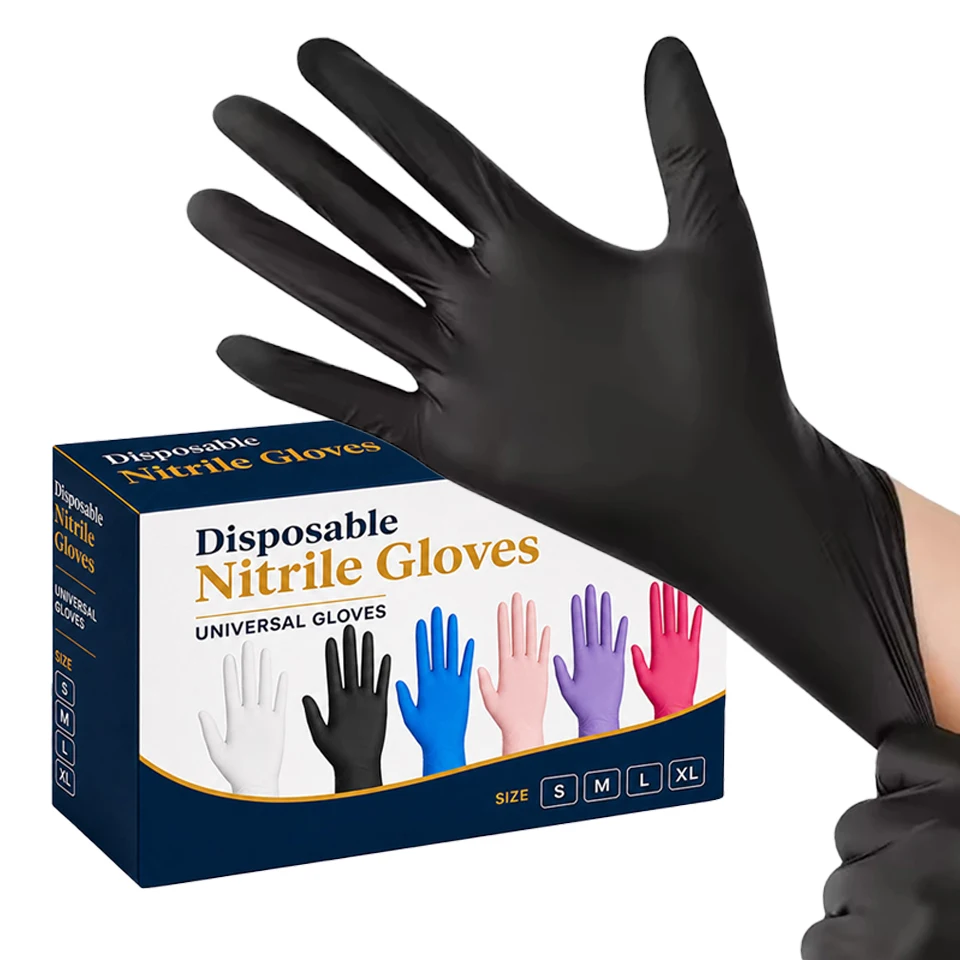 10/40/100PCS Disposable Black Nitrile Hand Gloves Food Handling Gloves for Kitchen Cleaning Restaurant Catering Supplies