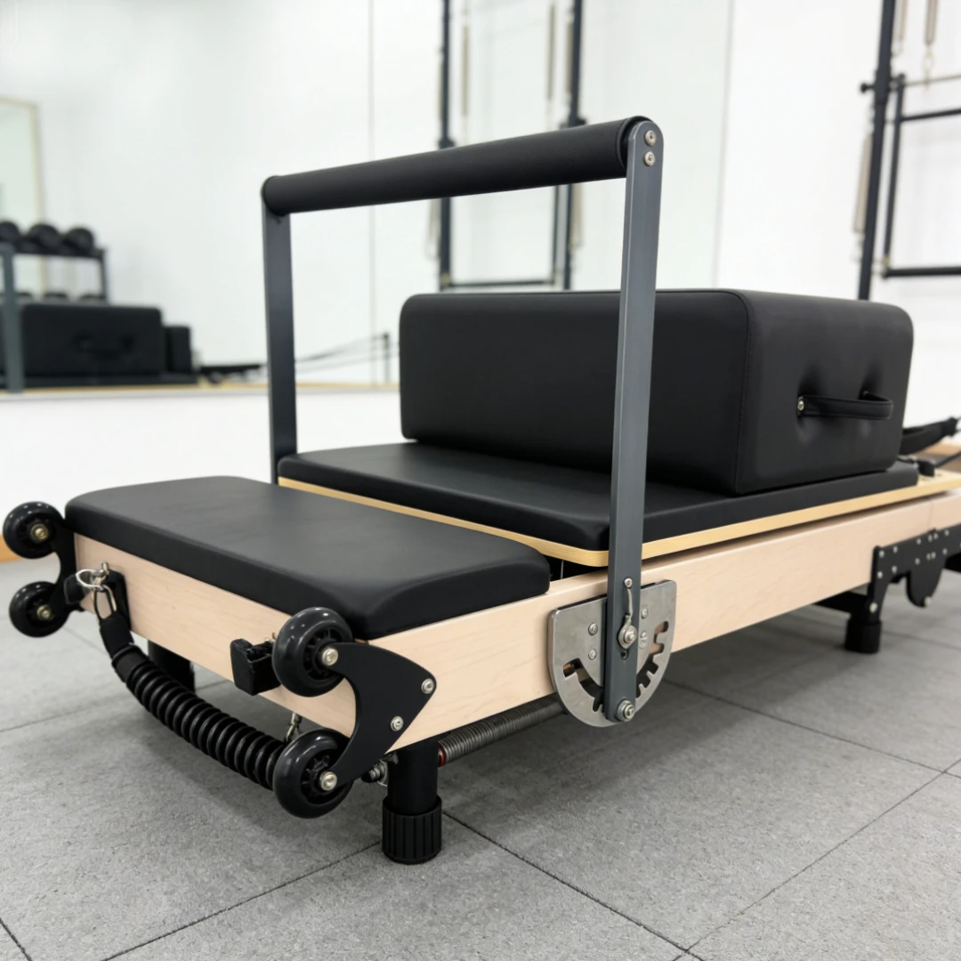 Foldable Multifunctional Maple Pilates Reformer with Abdominal Board & Sliding Bar for Core Training & Body Sculpting