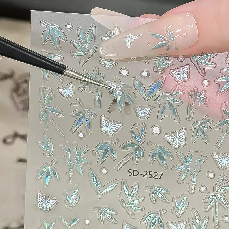 1pc ネイルアートステッカーヴィンテージ絶妙な花竹粘着スライダー蝶ネイルデカールマニキュアのヒントアクセサリー