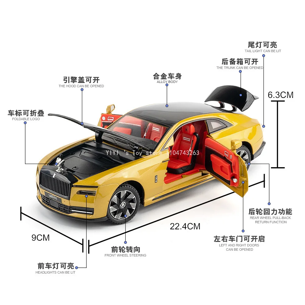 1:24 Rolls Royces Spectreโลหะผสมใหม่EnergyรถDiecastโลหะLuxyรถชาร์จรุ่นรถเสียงและแสงเด็กToyGift30