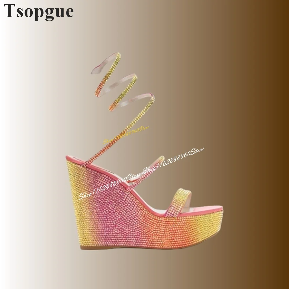 Serpentine Touwverloop Kleur Platform Strappy Sandalen Wiggen Vrouwen Schoenen Open Teen 2024 Modieuze Zapatos Para Mujere