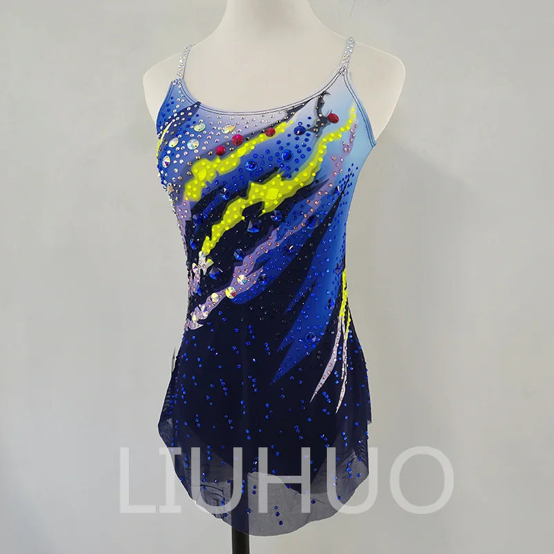 LIUHUO Customized Rhythmic Gymnastics Leotards Girls Women Purple Gradient Rhinestone Dance Wear Competition Unitards