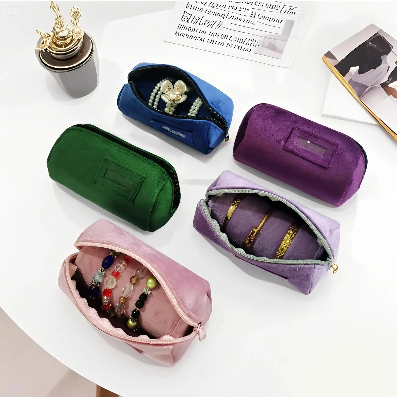 

Bracelet Bangle Watch Roll Travel Pouch Jewelry Organizer Portable Zipper Pouch with Removable Roll