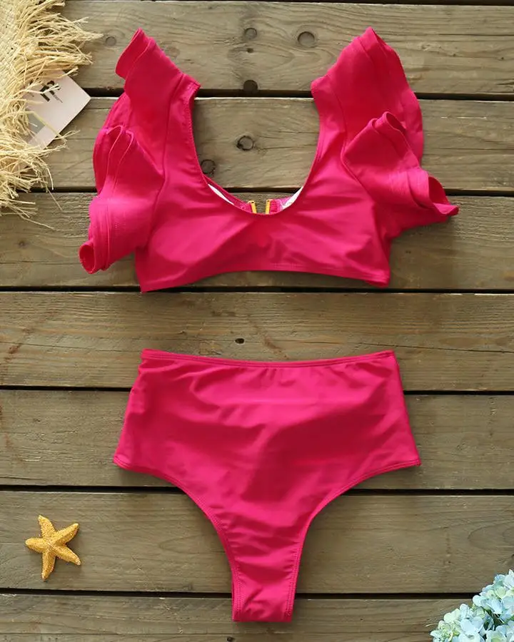 Maillot de bain en dentelle à double bretelles pour femmes, bikini, taille haute, couleur unie, vêtements de plage, nouvelle collection, été, 2023