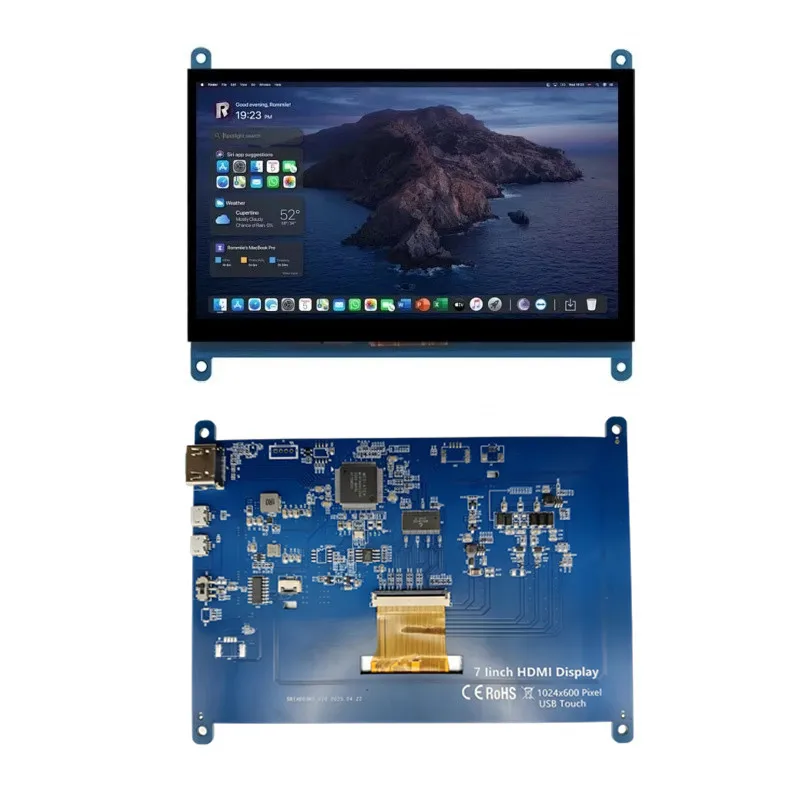 7-Zoll-LCD-Display HDMI-kompatibler Touchscreen 1024 x 600 Auflösung kapazitiver Touchscreen-Unterstützungssysteme für Raspberry Pi