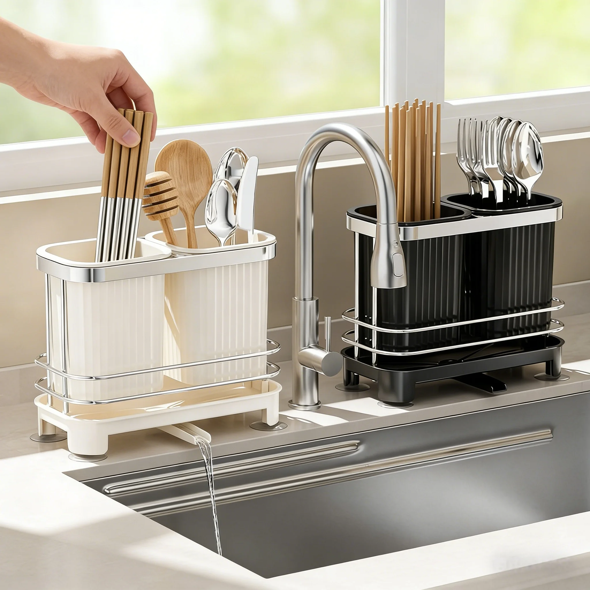 Self Draining Kitchen Utensil Drainer Chopstick Spoon Storage Holder Countertop Cutlery Organizer, Stationery Holder