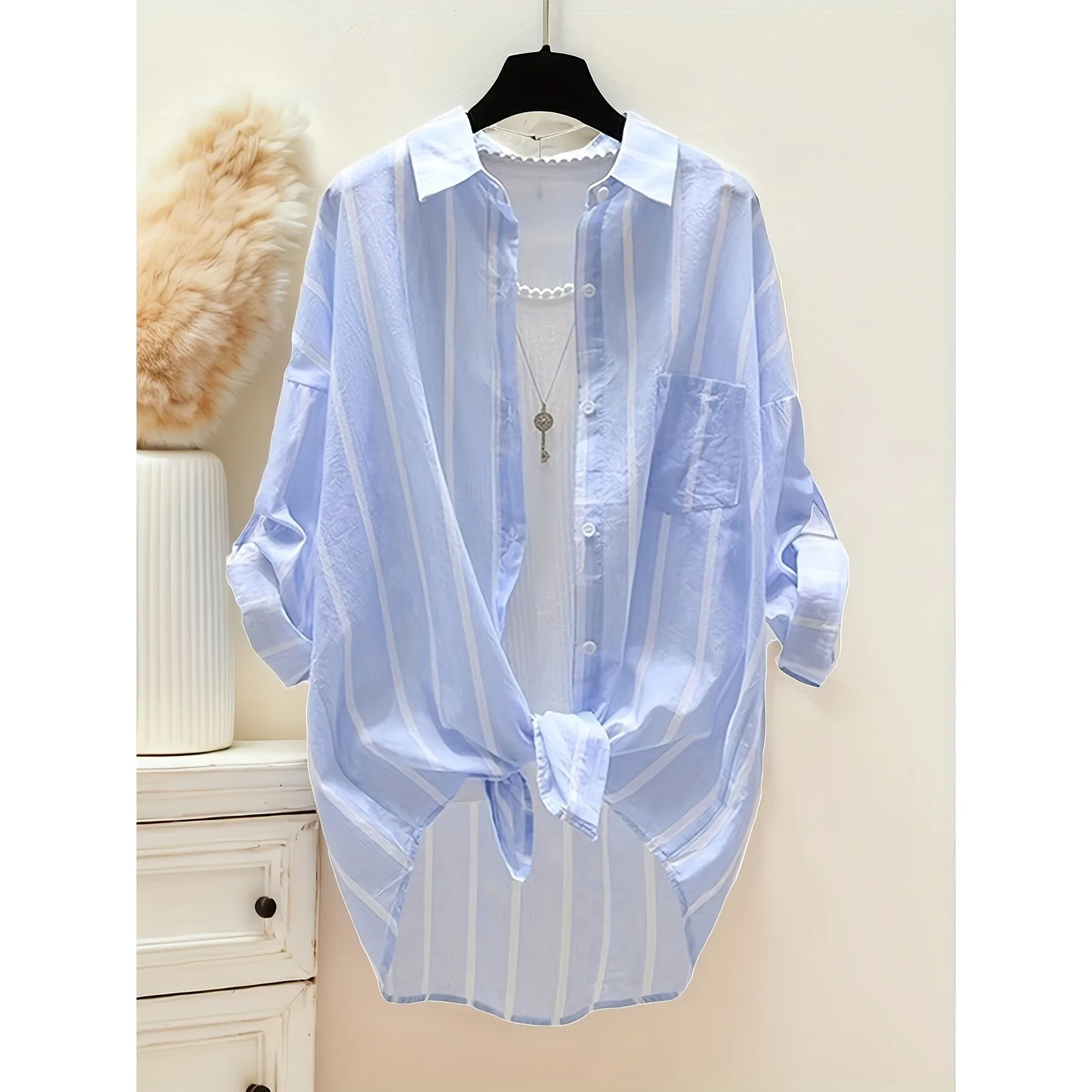 

Yellow Striped Sun Shirt Women's Princess Sleeve Sun Protection Top Fashionable Unisex Other Material 100% Spring 2026