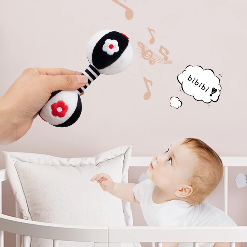 2PCS Baby Soft Rattles Toys Newborn Visual Sensory Education Toys Hand Grab Dumbbell Toys Soothe Baby Emotions Puzzle Toys Gifts