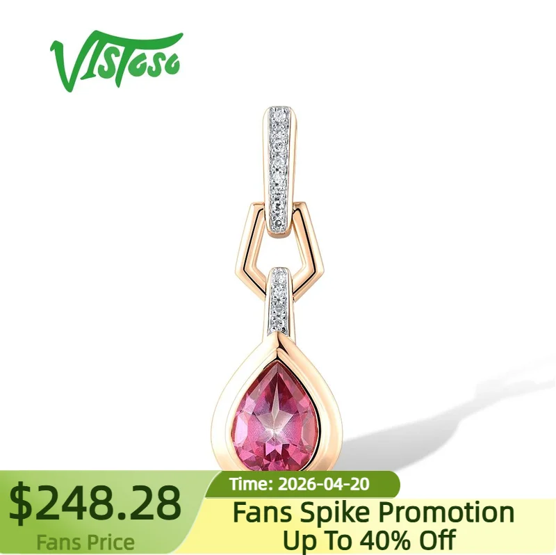 

VISTOSO Real 14K 585 Rose Gold Pendant For Women Sparkling Diamonds Glamorous Pink Topaz Pear Wedding Anniversary Fine Jewelry