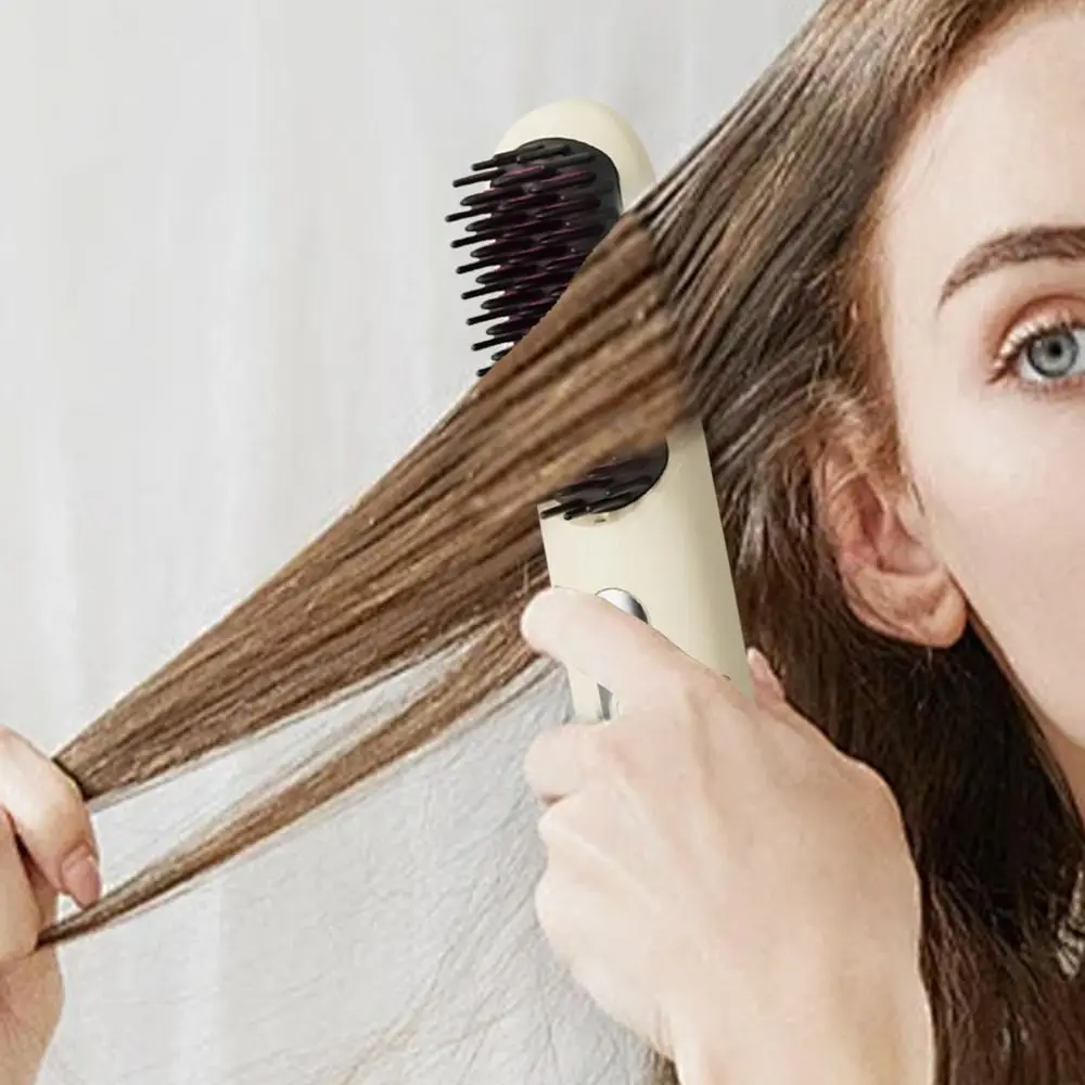 New Wireless Hair Straightener 4 Temp Settings Rechargeable Straight Hair Comb Mini LCD Display Straightening Comb