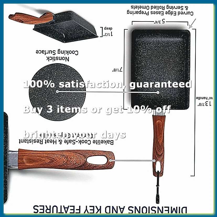 Tamagoyaki Pan Japanese Omelette Pan, Non-Stick Pan Coating Square Egg Pan Frying Pan to Make Omelets or Crepes