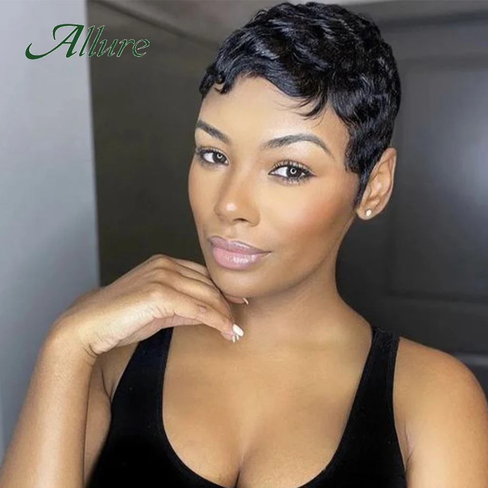 Brazilian Wear to go Short Pixie Cut 13X6x1 Part Lace Front Human Hair Wigs For Women Glueless Remy Hair Colored Bob Wigs Allure