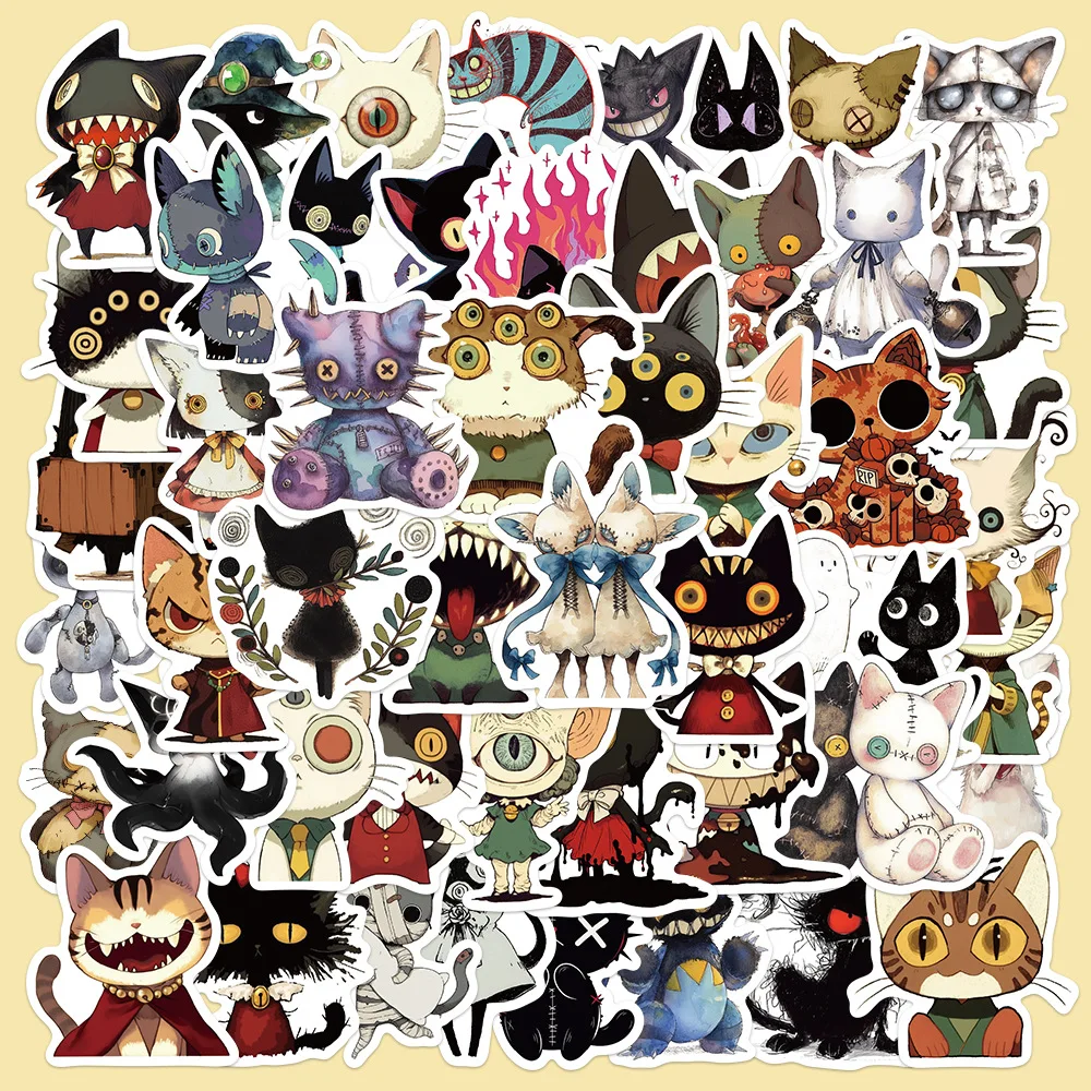 

50pcs Wind Weird Cat Series Graffiti Stickers Suitable for Helmet Desktop Wall Decoration DIY Sticker Package Wholesale