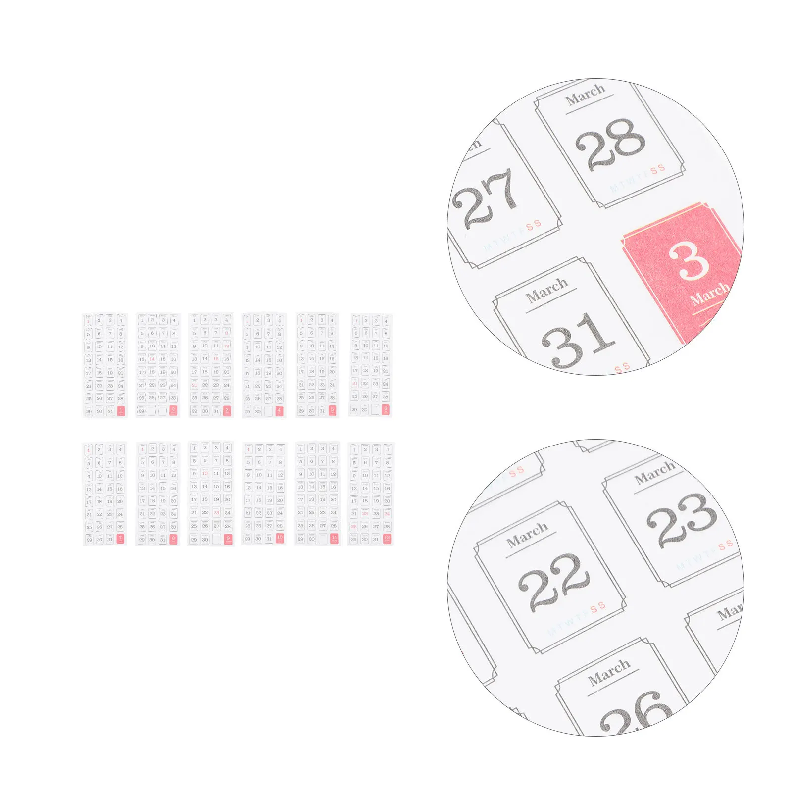 

60Pcs Monthly Sticker for Notebook Easy to Use Strong Sticky Paper Material Calendar Decals for Diary Decoration