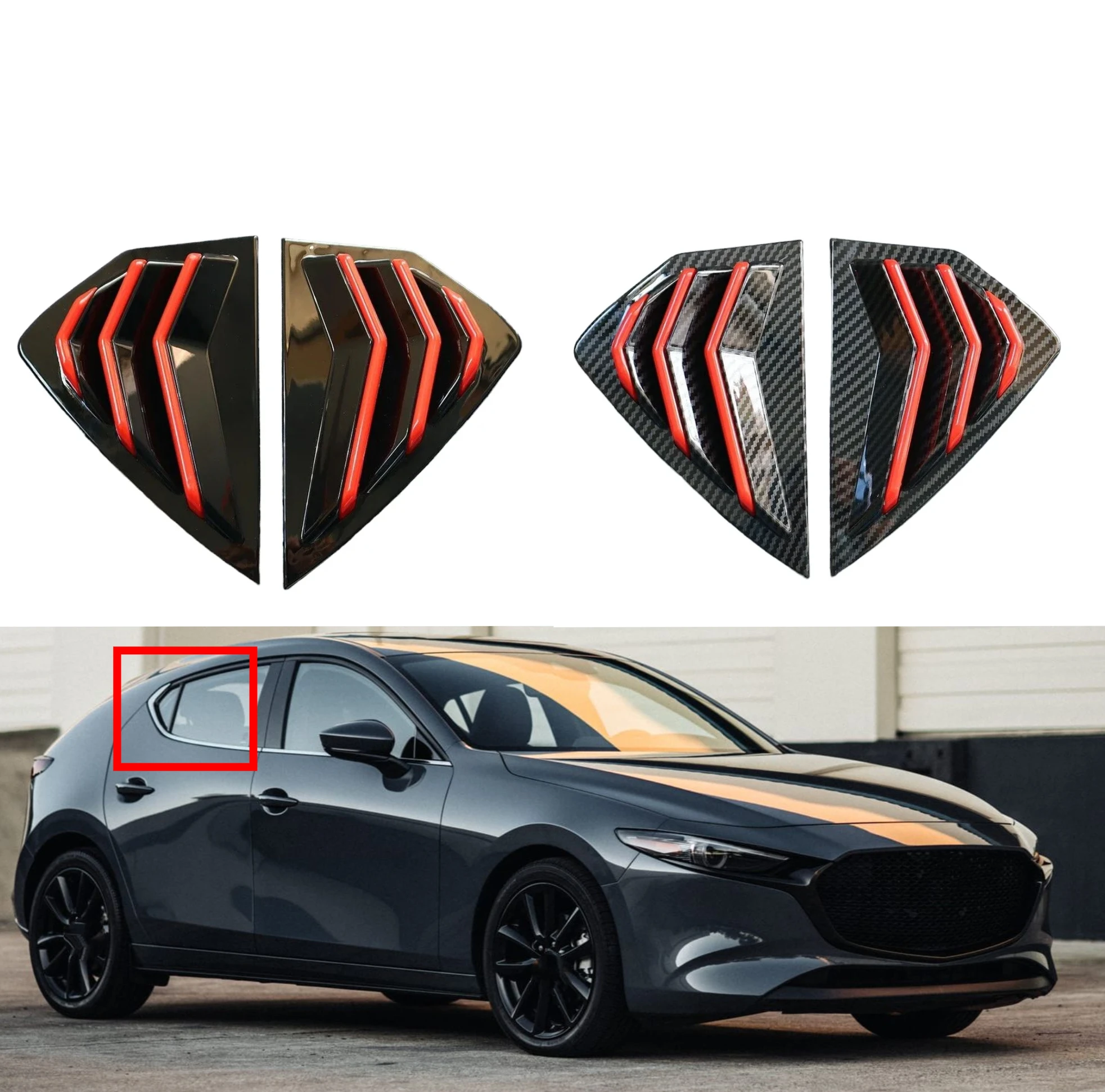 

For Mazda 3 Axela Hatchback 2019 2020-2022 Car Rear Louver Window Side Shutter Cover Trim Sticker Vent Scoop ABS Carbon Fiber