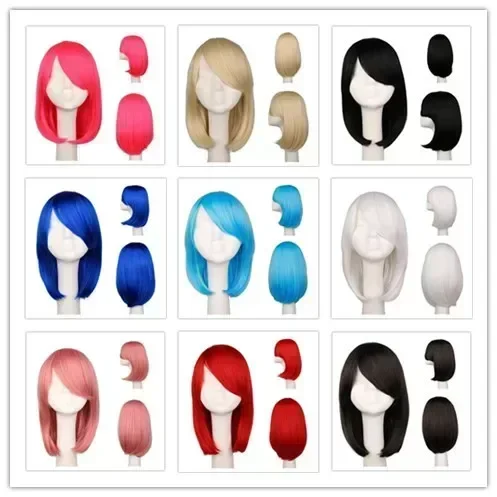 

Women Short Wigs Synthetic short bob straight hair with trimmable bangs Lolita Ombre pink red blue purple cosplay wig